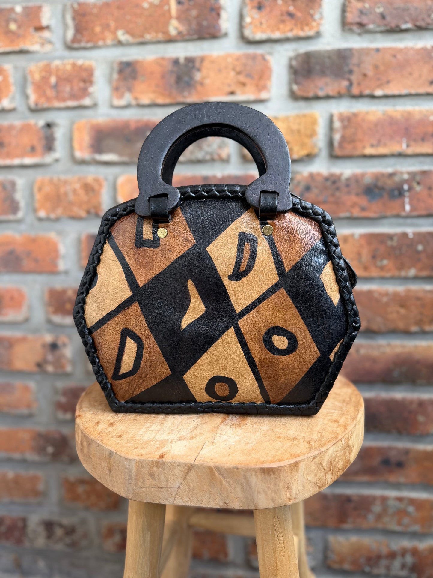Sac cuir dessin Bogolan