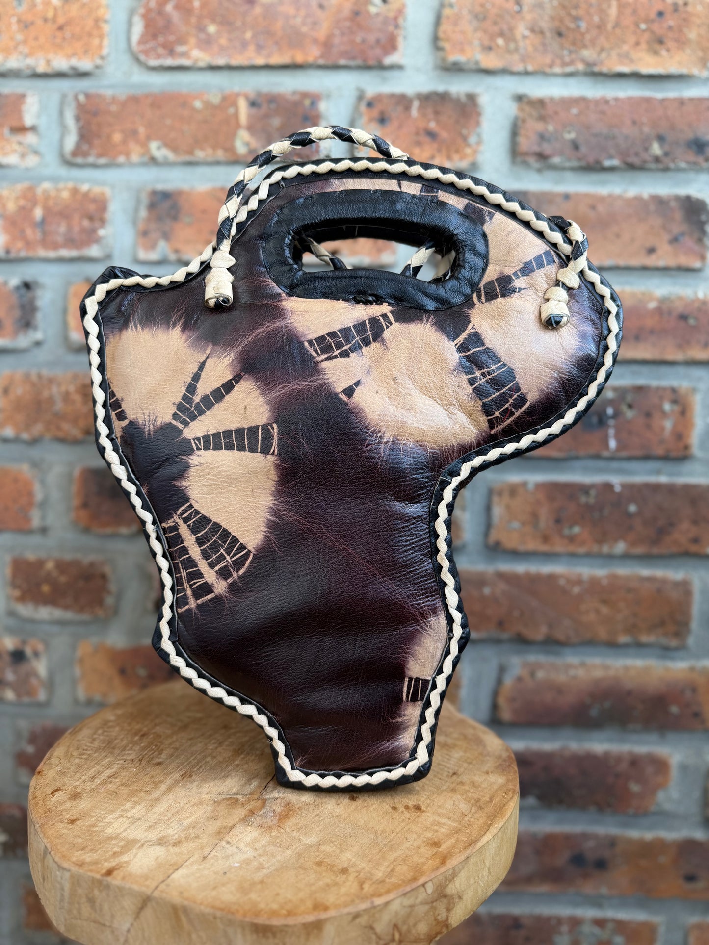 Sac carte d Afrique bogolan, cuir et raphia