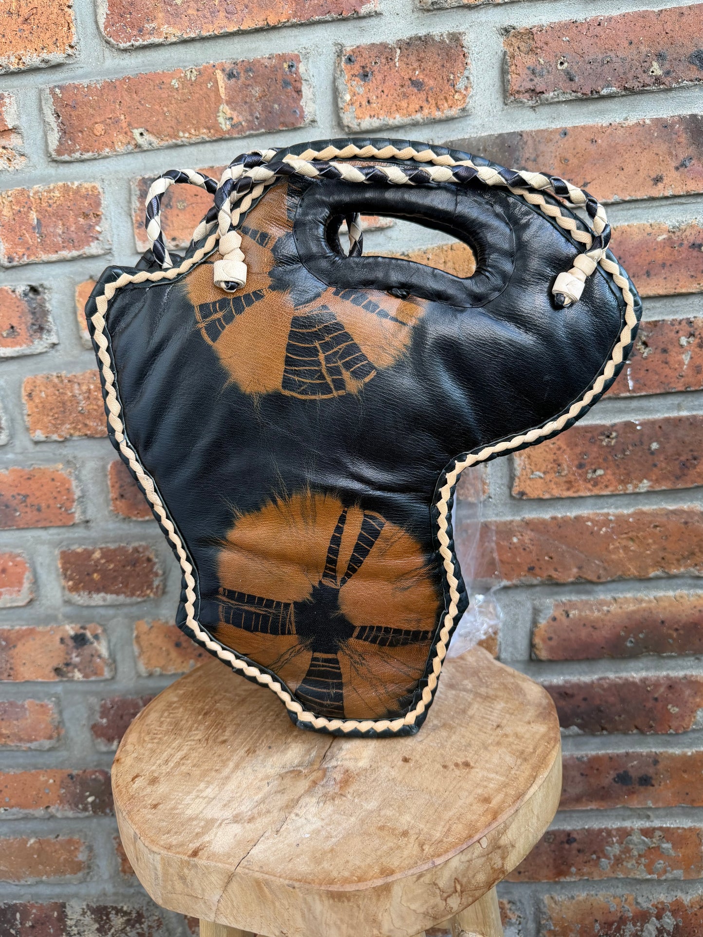 Sac cuir, bogolan et raphia