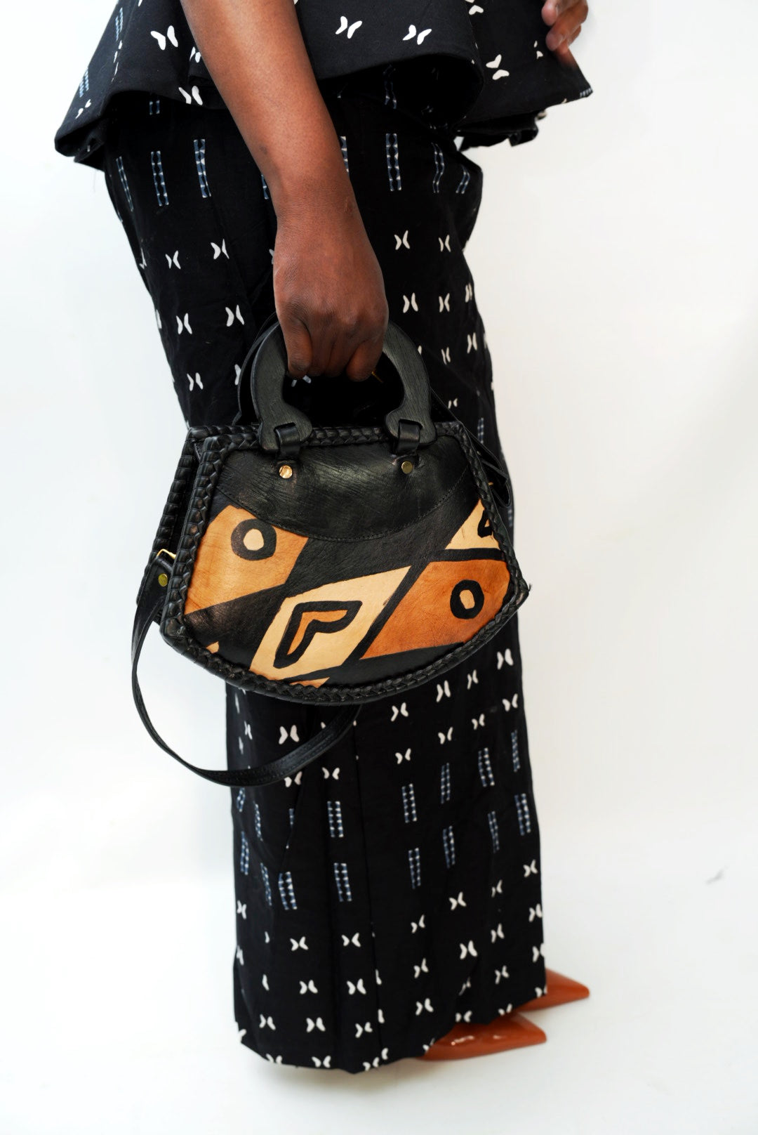 Sac cuir motif bogolan
