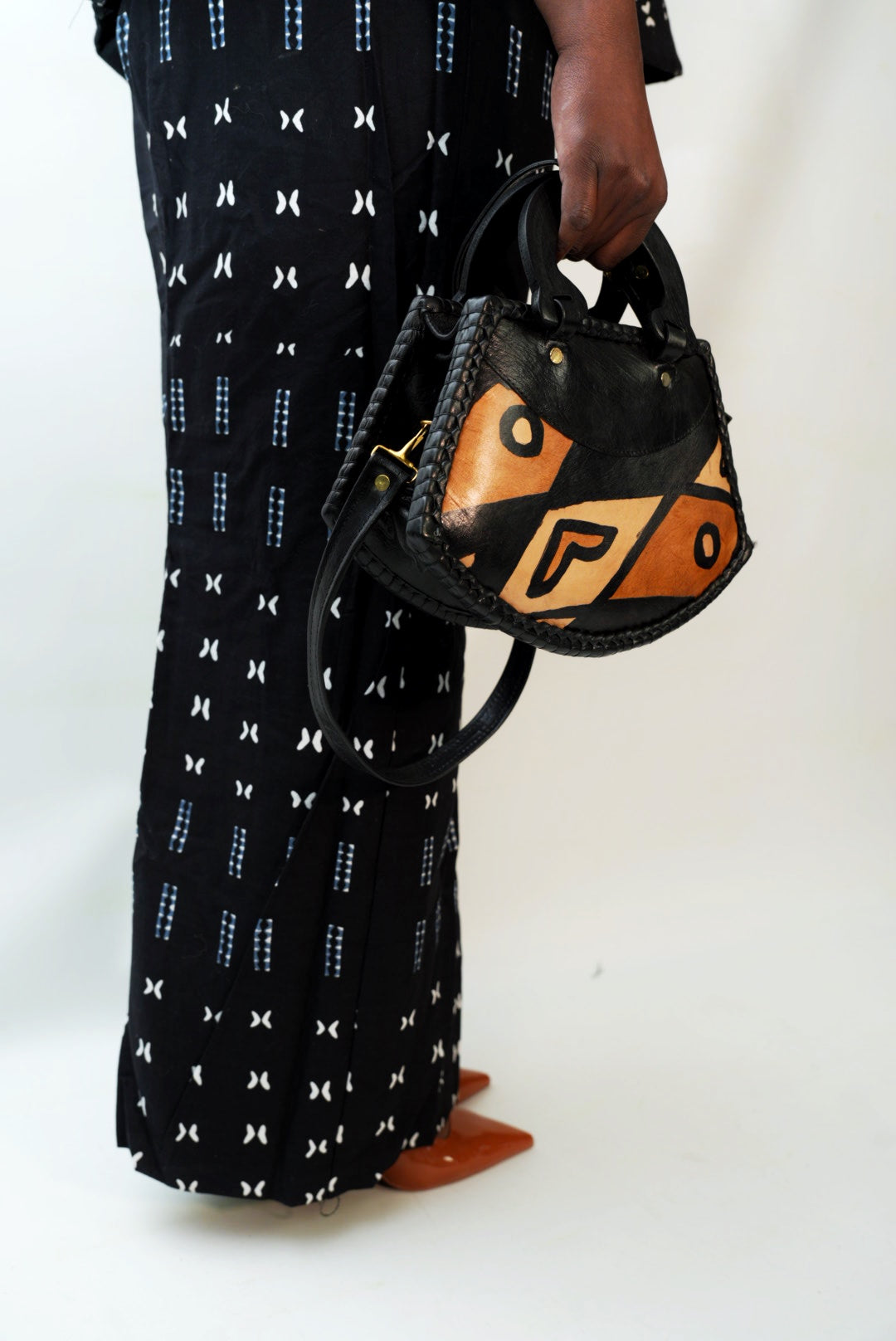 Sac cuir motif bogolan