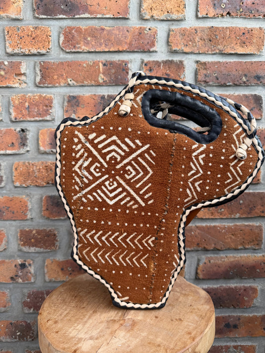 Sac carte d Afrique bogolan beige et cuir