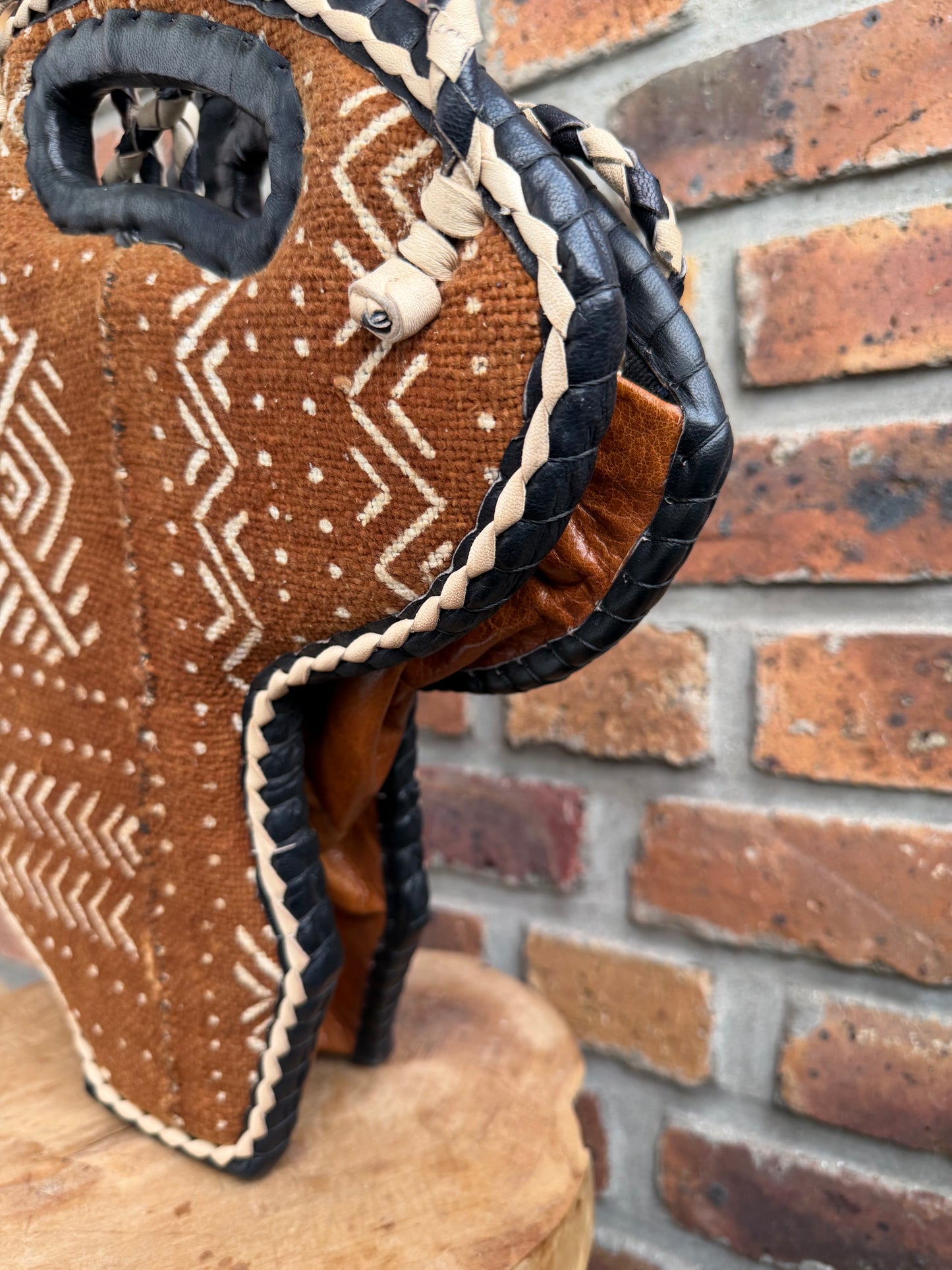 Sac carte d Afrique bogolan beige et cuir