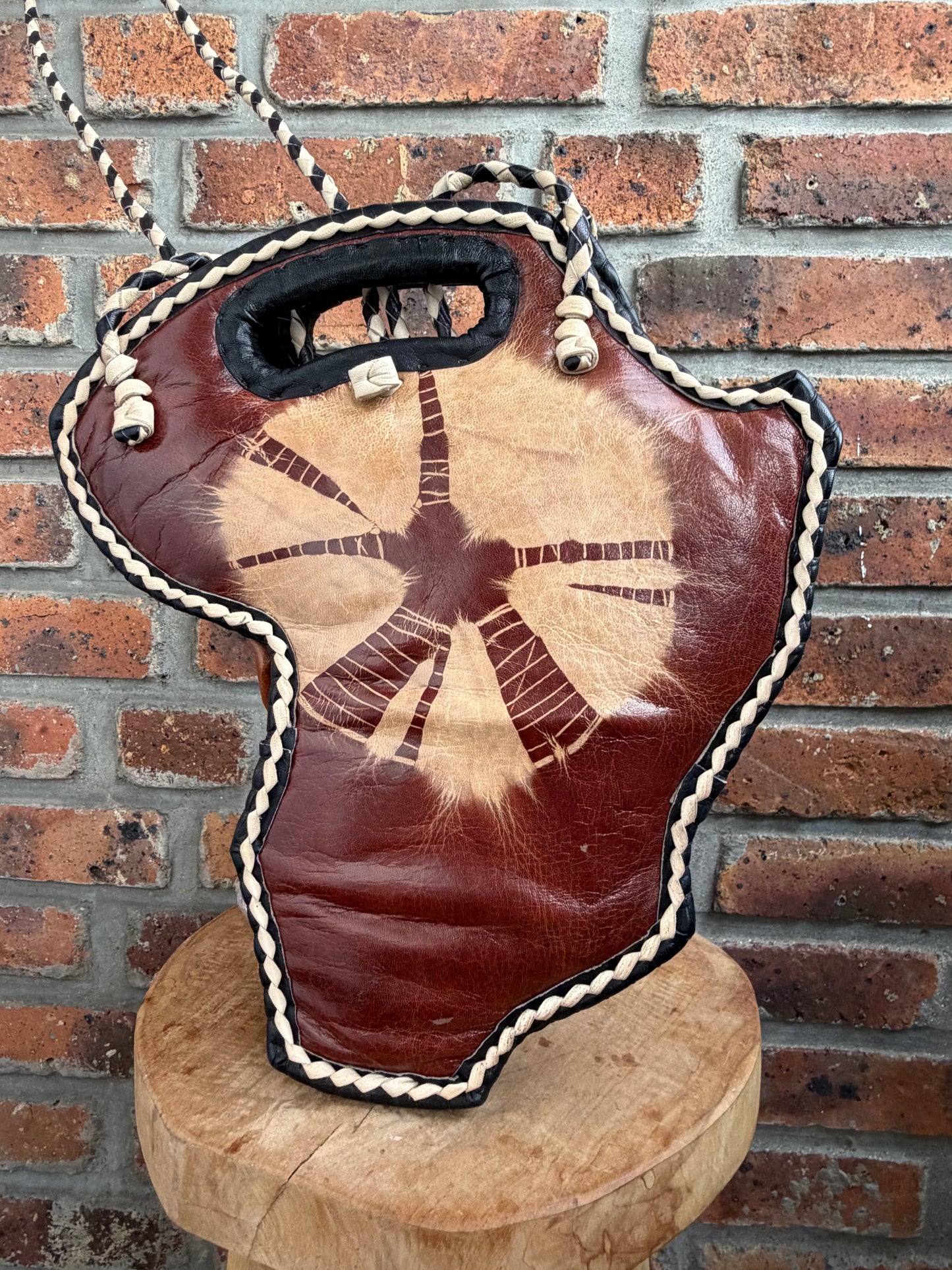 Sac carte d Afrique bogolan beige et cuir