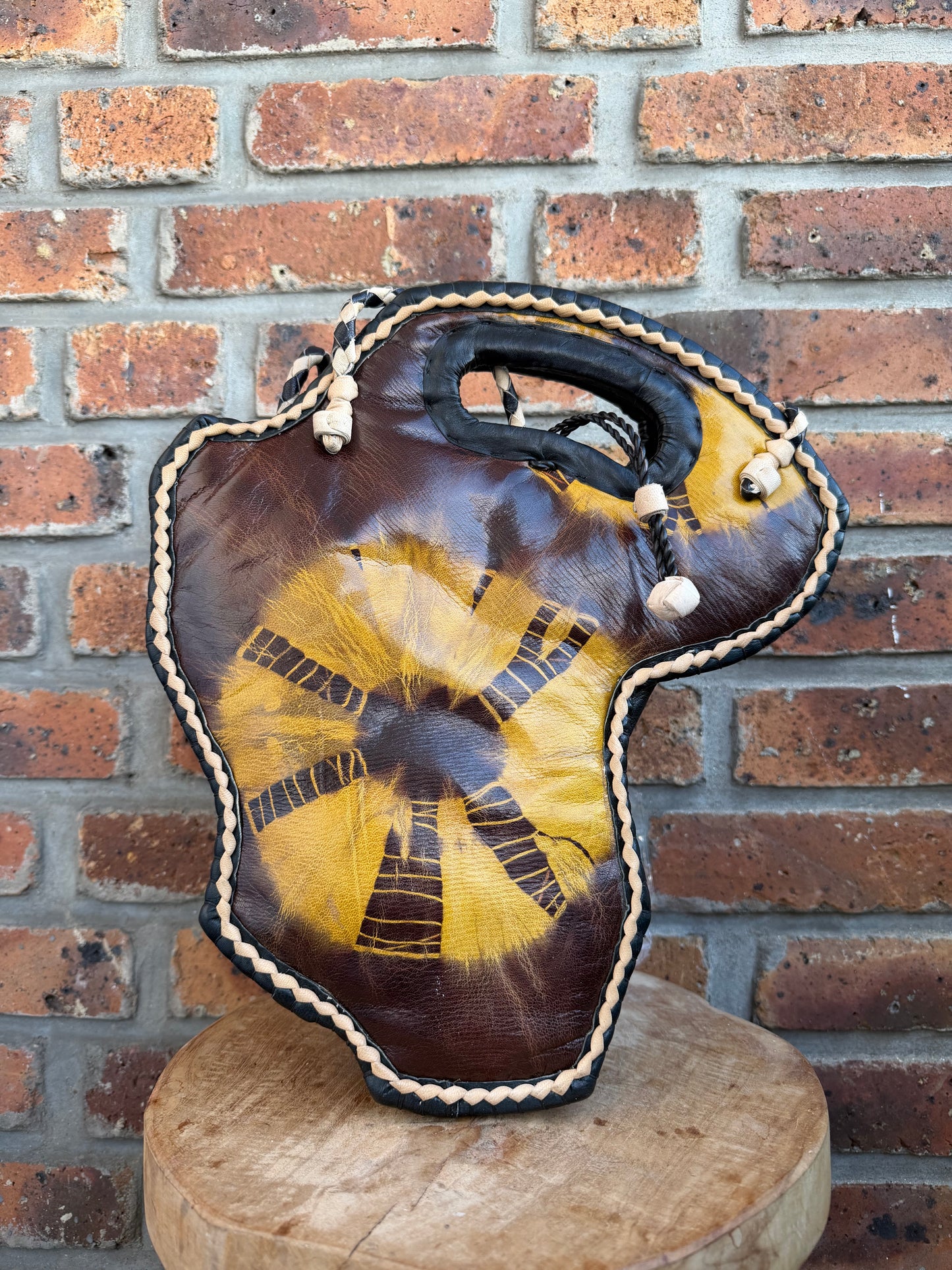 Sac carte d Afrique Bogolan, cuir et raphia