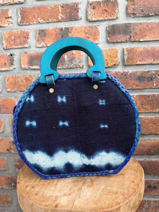 Sac Bogolan cuir et anses en bois